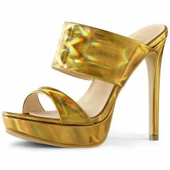 Allegra K Shoes Women's Colorful Platform Stiletto High Heels Slide Sandals