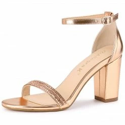 Allegra K Women's Rhinestone Ankle Strap Chunky Heels Sandals