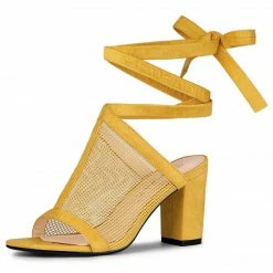 Allegra K Women's Mesh Block Heel Lace Up Sandals