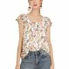 Allegra K Women's Chiffon Ruffle Sleeve Layered Floral Print Blouse Top