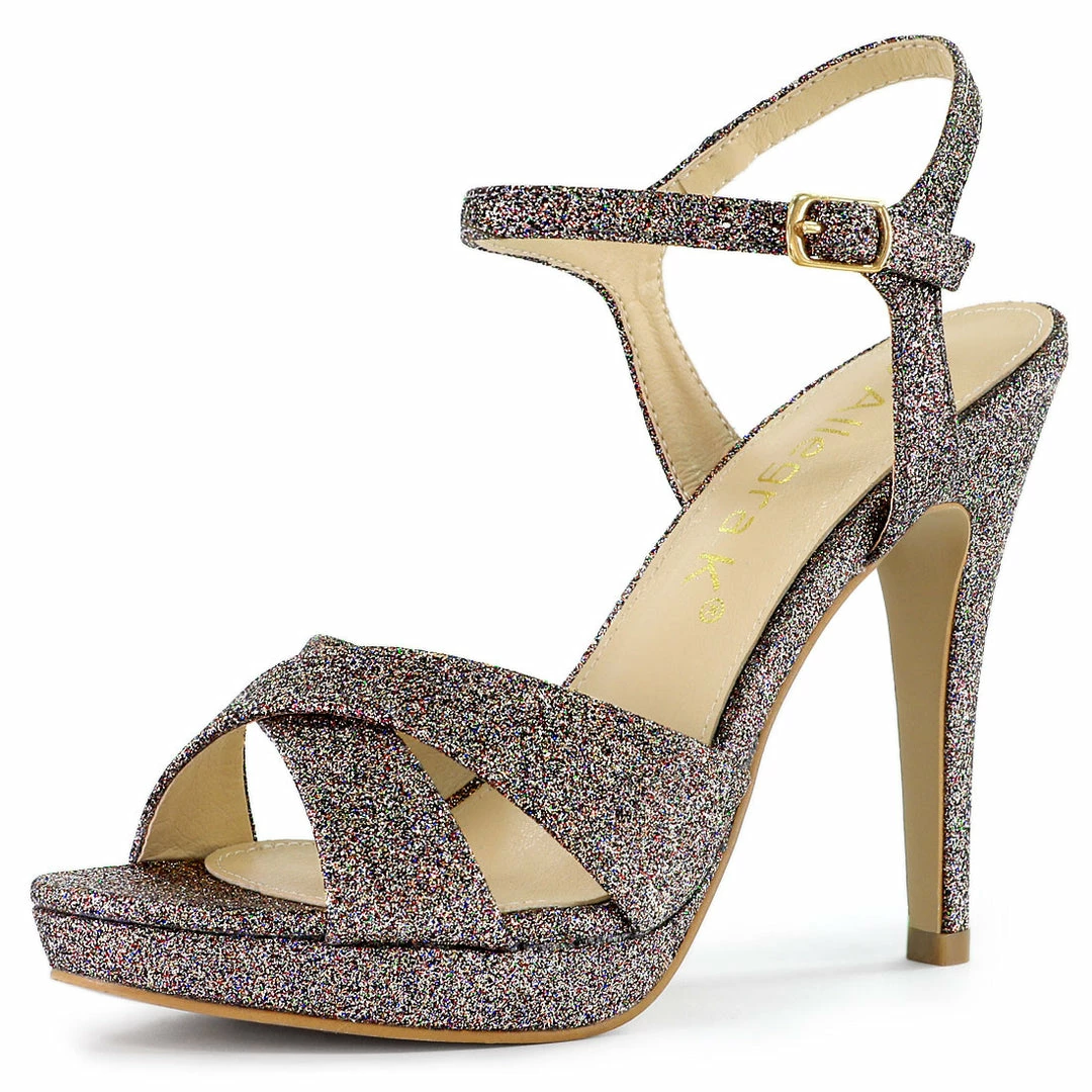 Allegra K Shoes Women's Glitter Slingback Platform Stiletto Heel Sandals 3 Allegra K Shoes Women's Glitter Slingback Platform Stiletto Heel Sandals