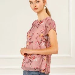 Allegra K Women's Petal Sleeve Floral Printed Blouse Elegant Chiffon Top Shirt