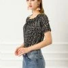 Allegra K Women's Ruffled Round Neck Raglan Sleeve Summer Polka Dots Blouse Top