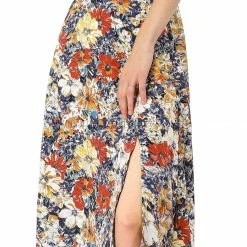 Allegra K Women's Floral Print High Waist Slit A-Line Skirt
