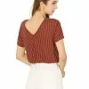 Allegra K Women's Vertical Stripes V Back Decor Button Short Sleeve Tee Tops