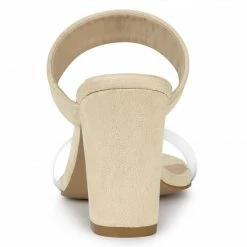 Allegra K Women's Dual Clear Strap Block Heels Slides Sandals