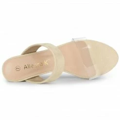 Allegra K Women's Dual Clear Strap Block Heels Slides Sandals