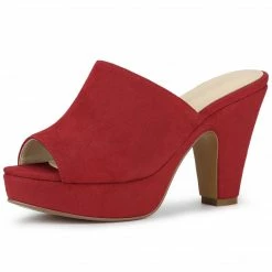 Allegra K Women's Open Toe Platform Chunky Heel Slides Sandals Shoes