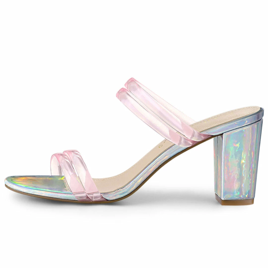 Allegra K Women's Clear Strap Heel Slide Mule Block Heel Sandal 9 Allegra K Women's Clear Strap Heel Slide Mule Block Heel Sandal
