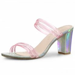 Allegra K Women's Clear Strap Heel Slide Mule Block Heel Sandal