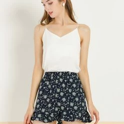 Allegra K Women's Floral Printed Ruffled Elastic Waist Casual Summer Beach Shorts