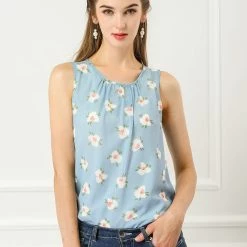 Allegra K Women's Summer Sleeveless Floral Print Chiffon Blouse Casual Tank Tops