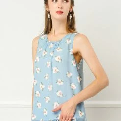 Allegra K Women's Summer Sleeveless Floral Print Chiffon Blouse Casual Tank Tops