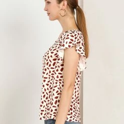 Allegra K Women's V Neck Ruched Casual Flutter Sleeve Petal Print Tops Blouse 17 Allegra K Women's V Neck Ruched Casual Flutter Sleeve Petal Print Tops Blouse