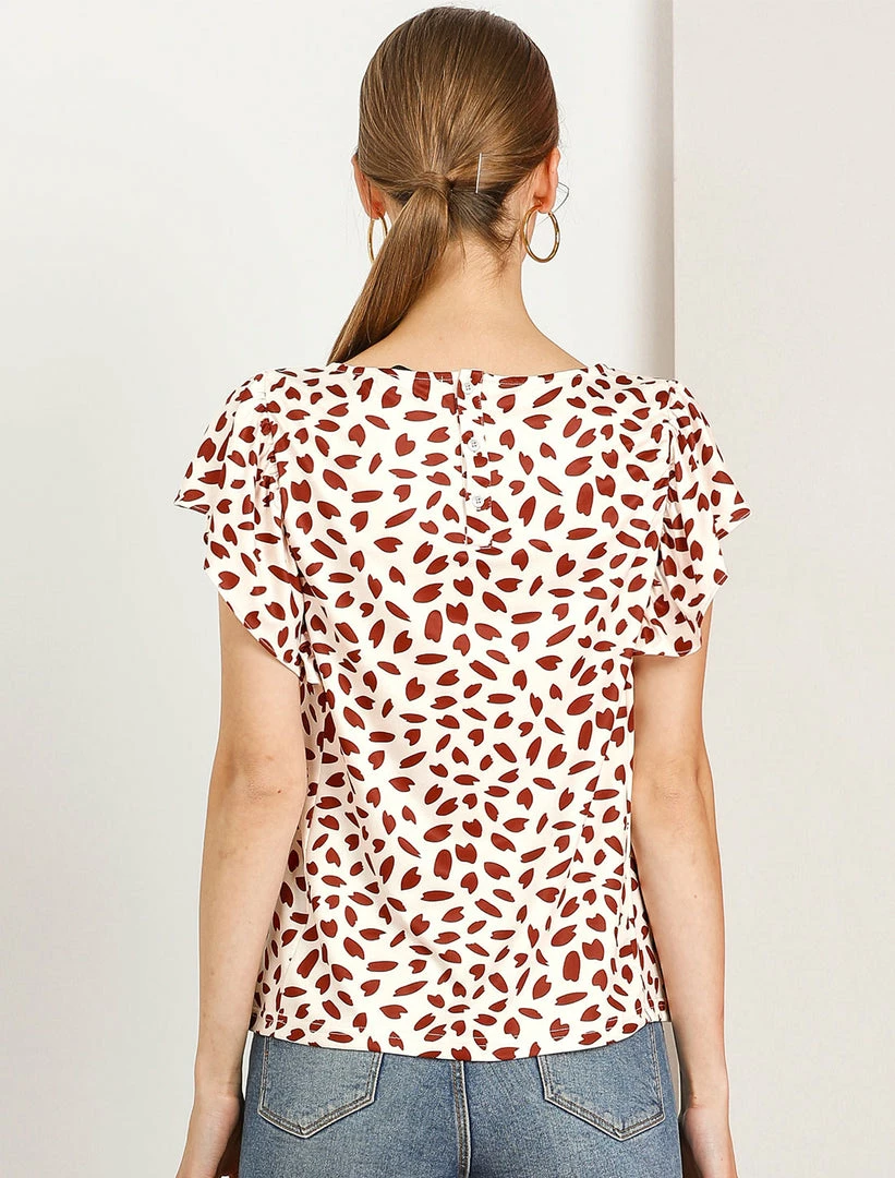 Allegra K Women's V Neck Ruched Casual Flutter Sleeve Petal Print Tops Blouse 7 Allegra K Women's V Neck Ruched Casual Flutter Sleeve Petal Print Tops Blouse