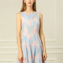 Allegra K Women's Sleeveless A-Line Elegant Ruffle Hem Floral Lace Dress