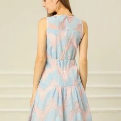 Allegra K Women's Sleeveless A-Line Elegant Ruffle Hem Floral Lace Dress