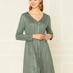 Allegra K Women's V Neck Casual Loose Printed Cute Spring Shift Dress