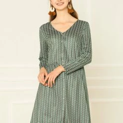 Allegra K Women's V Neck Casual Loose Printed Cute Spring Shift Dress