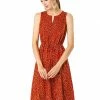 Allegra K Women's Printed Split Neck Drawstring Waist Sleeveless A-Line Dress