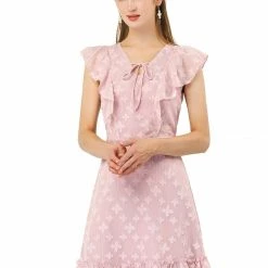 Allegra K New Romantic Women's Floral Tie V Neck Flutter Sleeves High Waist Ruffled Hem Dress