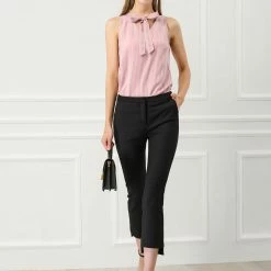 Allegra K Women's Satin Stripes Sleeveless Bow Tie Office Chiffon Elegant Blouse