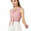 Allegra K Women's Satin Stripes Sleeveless Bow Tie Office Chiffon Elegant Blouse