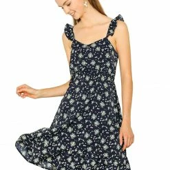 Allegra K Women's Chiffon Floral Print Beach Ruffle Spaghetti Strap Dress