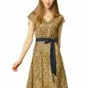 Allegra K Women's Cap Sleeve A-Line Print Belted V Neck Knee Length Dress 1 Allegra K Women's Cap Sleeve A-Line Print Belted V Neck Knee Length Dress