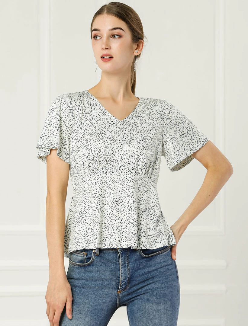 Allegra K Women's Flare Short Sleeve V-neck T-shirt Keyhole Back Top 4 Allegra K Women's Flare Short Sleeve V-neck T-shirt Keyhole Back Top