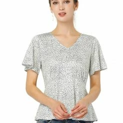 Allegra K Women's Flare Short Sleeve V-neck T-shirt Keyhole Back Top
