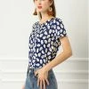 Allegra K Women's Daisy Floral Print Top Summer Crew Neck Short Sleeve Blouse Shirt