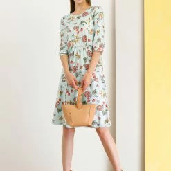 Allegra K Women's Loose Casual Floral Print Knee Length 3/4 Sleeves A-Line Dress 16 Allegra K Women's Loose Casual Floral Print Knee Length 3/4 Sleeves A-Line Dress