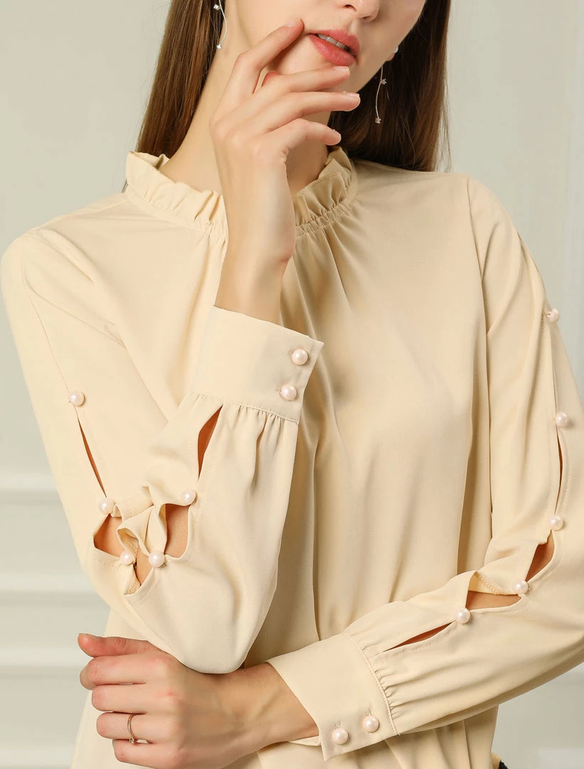 Allegra K Women's Work Ruffle Trim Mock Neck Button Decor Solid Blouse Shirt 8 Allegra K Women's Work Ruffle Trim Mock Neck Button Decor Solid Blouse Shirt