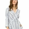 Allegra K Women's Striped Work 3/4 Sleeves V Neck Peplum Top