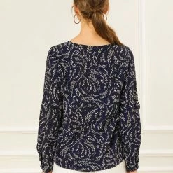 Allegra K Women's Ruffle Trim Long Sleeve Vintage Tops Keyhole Neck Floral Blouse