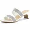 Allegra K Women's Rhinestone Square Toe Block Heel Slide Sandals Shoes