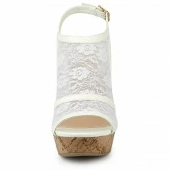 Allegra K Women's Open Toe Platform Heel Lace Wedges Sandals