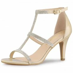Allegra K Shoes Women's Rhinestone Ankle Strap Stiletto High Heel Sandals