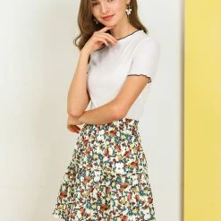Allegra K Women's Floral Print Skirt Stretch Elastic High Waist Casual A-line Skater Skirts 16 Allegra K Women's Floral Print Skirt Stretch Elastic High Waist Casual A-line Skater Skirts