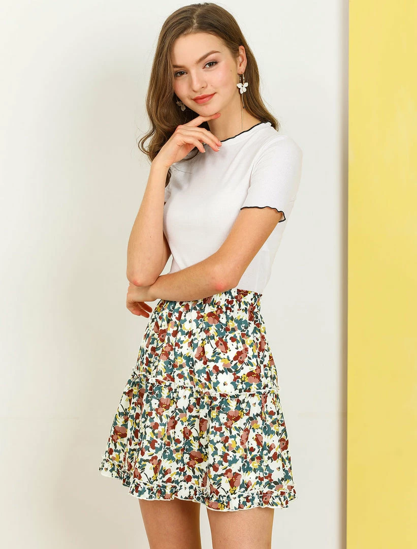 Allegra K Women's Floral Print Skirt Stretch Elastic High Waist Casual A-line Skater Skirts 5 Allegra K Women's Floral Print Skirt Stretch Elastic High Waist Casual A-line Skater Skirts