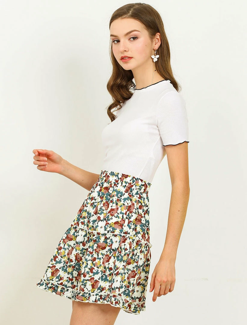 Allegra K Women's Floral Print Skirt Stretch Elastic High Waist Casual A-line Skater Skirts 6 Allegra K Women's Floral Print Skirt Stretch Elastic High Waist Casual A-line Skater Skirts