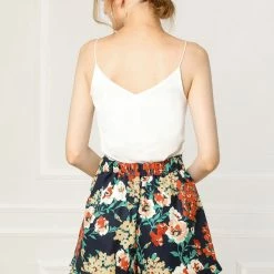 Allegra K Women's High Tie Elastic Waist Ruffle A-Line Floral Culottes Shorts