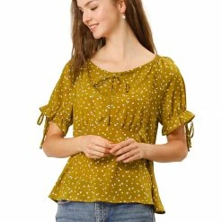 Allegra K Women's Summer Ruffle Short Sleeve Blouse Casual Bow Tie Neckline Shirts Peplum Floral Tops