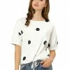 Allegra K Women's Half Sleeve Drawstring Hem Blouse Boat Neck Loose Polka Dots Tops