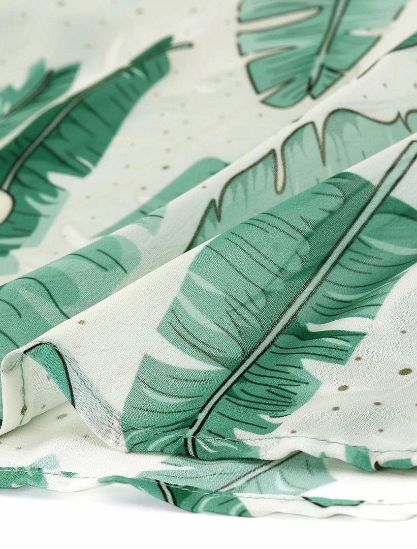 Allegra K Women's Flutter Sleeve V Neck Belted Chiffon Leaf Prints Dress 8 Allegra K Women's Flutter Sleeve V Neck Belted Chiffon Leaf Prints Dress