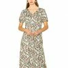 Allegra K Women's Spring Floral Print Dress V-neck Short Sleeves Casual Elegant Midi Dresses