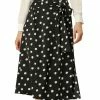 Allegra K Women's Retro Polka Dots Tie Waist Split Midi Skirt