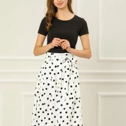 Allegra K Women's Belted Elastic Waist Vintage A-Line Midi Skirt