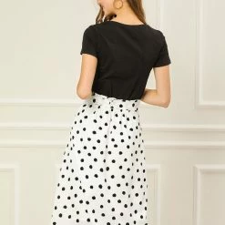 Allegra K Women's Belted Elastic Waist Vintage A-Line Midi Skirt